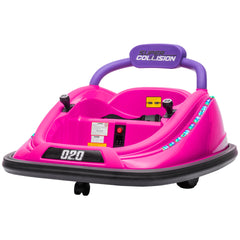Aosom 12V Kids Bumper Car Twins Motor with Parent Remote Control, Safety Belt, Lights, 360° Rotation, Pink
