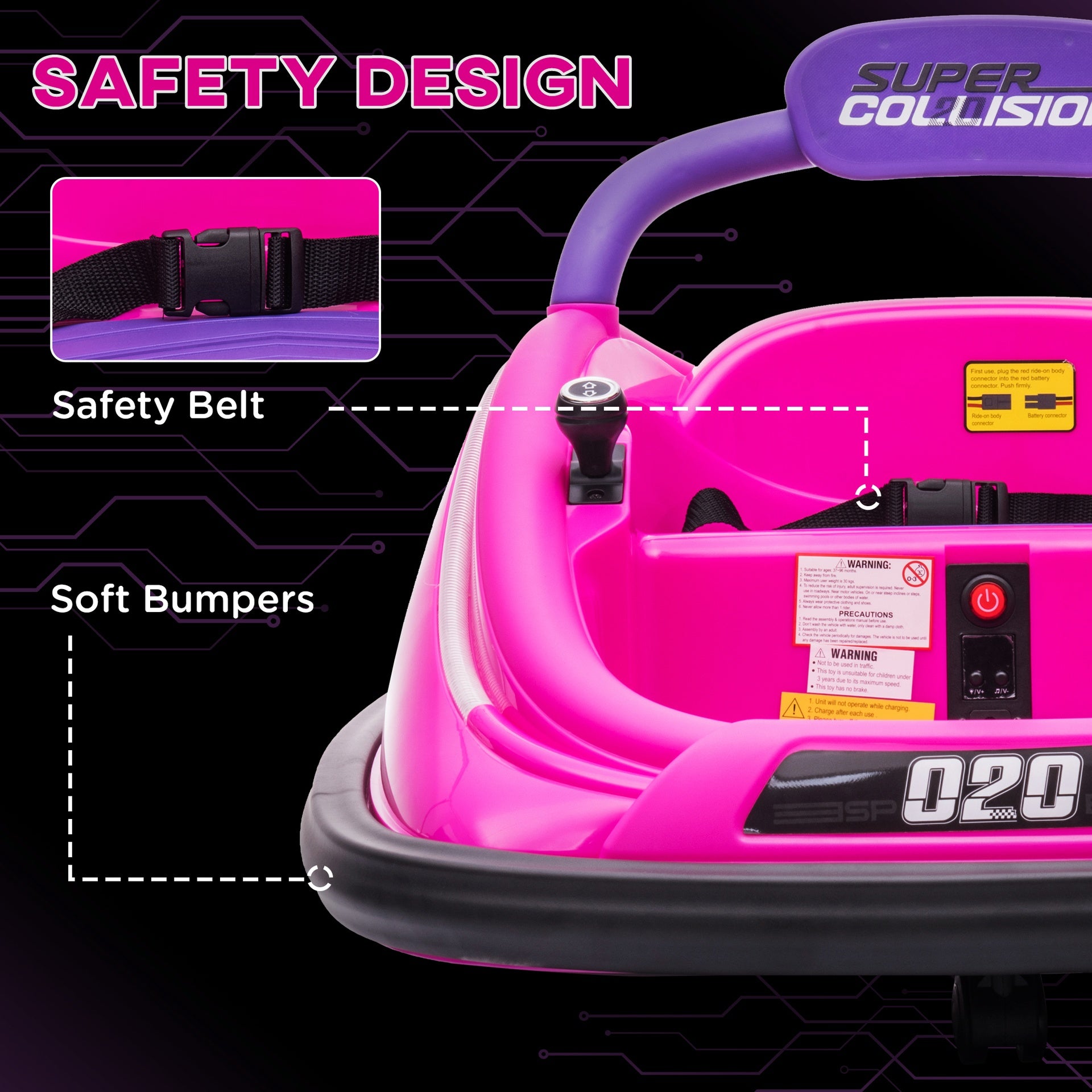 Aosom 12V Kids Bumper Car Twins Motor with Parent Remote Control, Safety Belt, Lights, 360° Rotation, Pink
