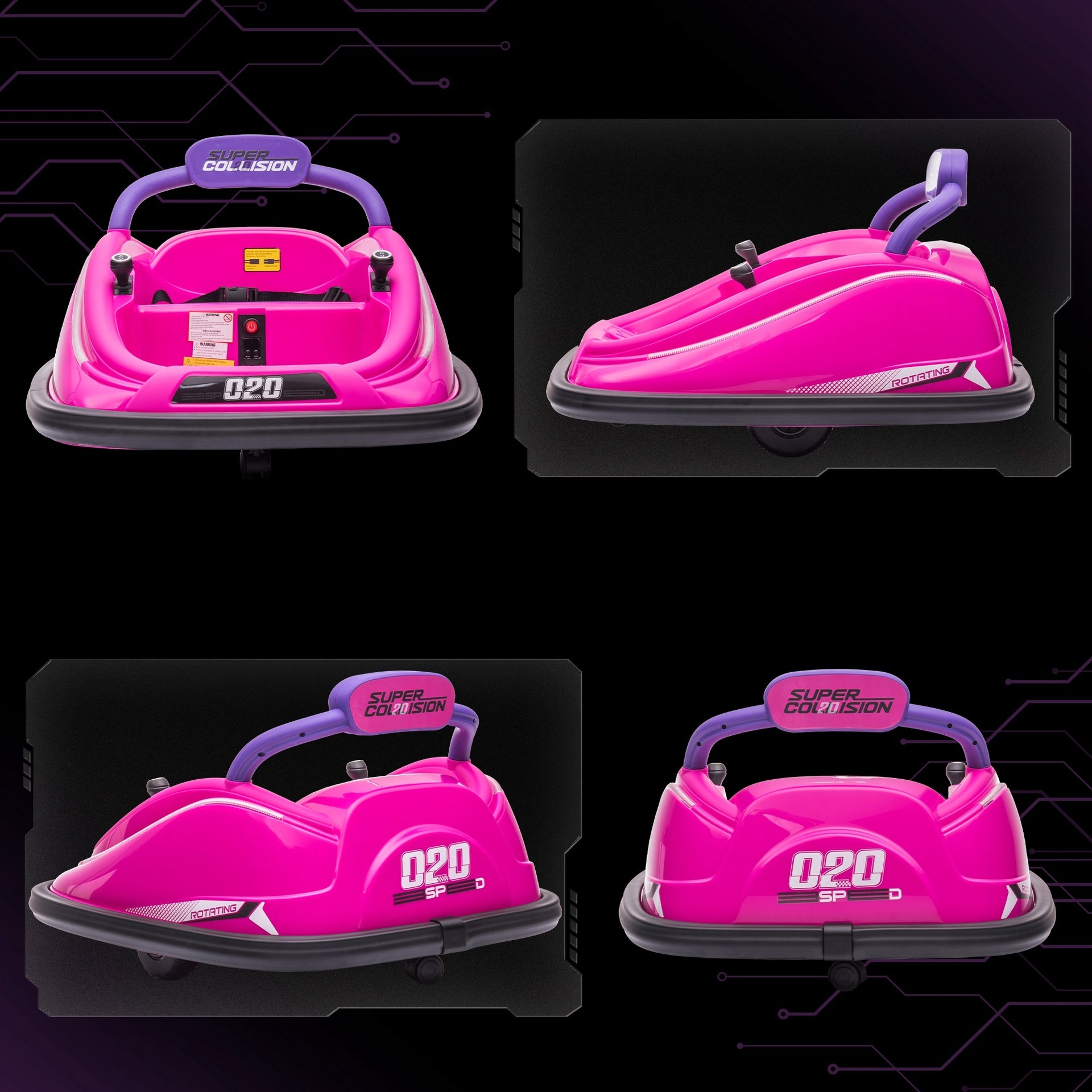 Aosom 12V Kids Bumper Car Twins Motor with Parent Remote Control, Safety Belt, Lights, 360° Rotation, Pink