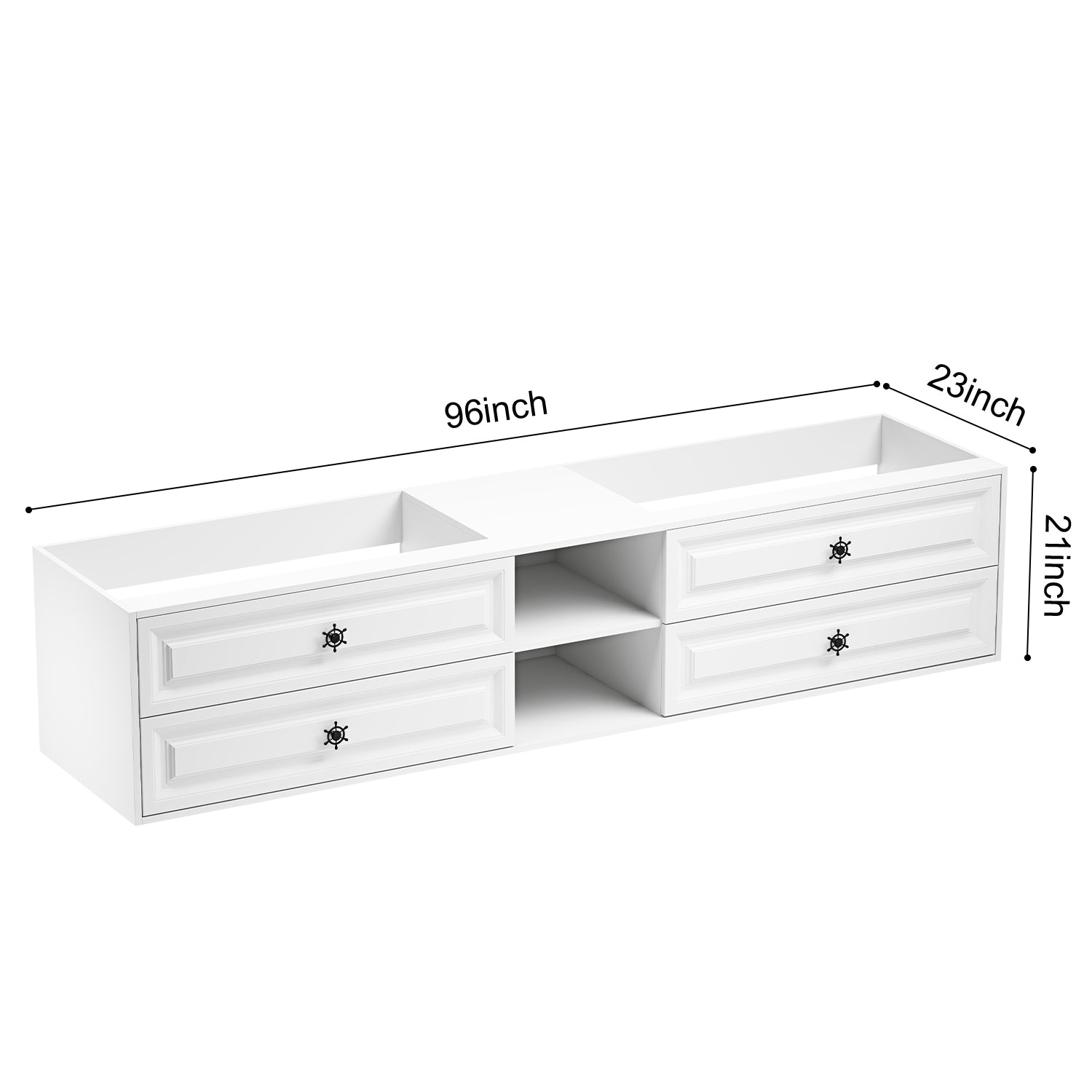 96" Wall Hung Bathroom Vanity Cabinet Fits Double Sinks, Cabinet Only (Countertop and Sinks Not Included)