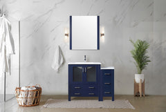 Navy Blue Single Bath Vanity 42 in. W x 18.25 in. D, with Side Cabinet, White Ceramic Top, and Faucet Set