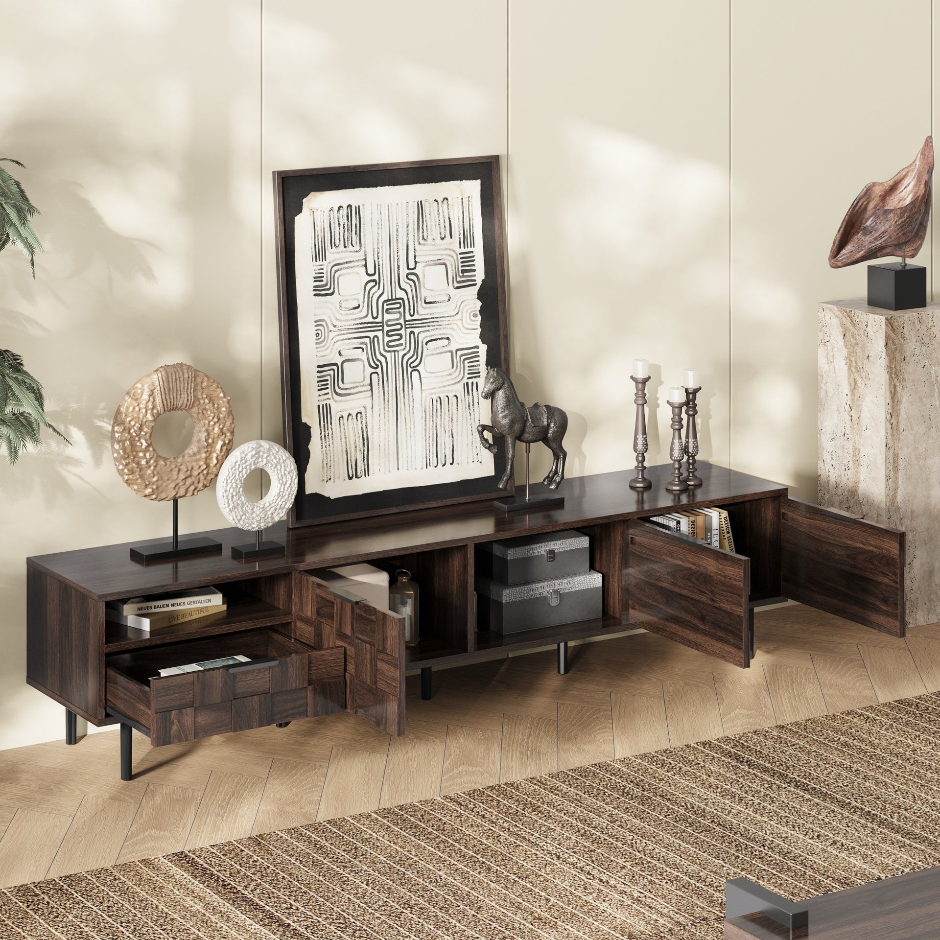 78 " Mid Century Modern TV Stand for 65+ Inch TVs, TV Console with Storage Cabinets for Living Room, Entertainment Center Storage