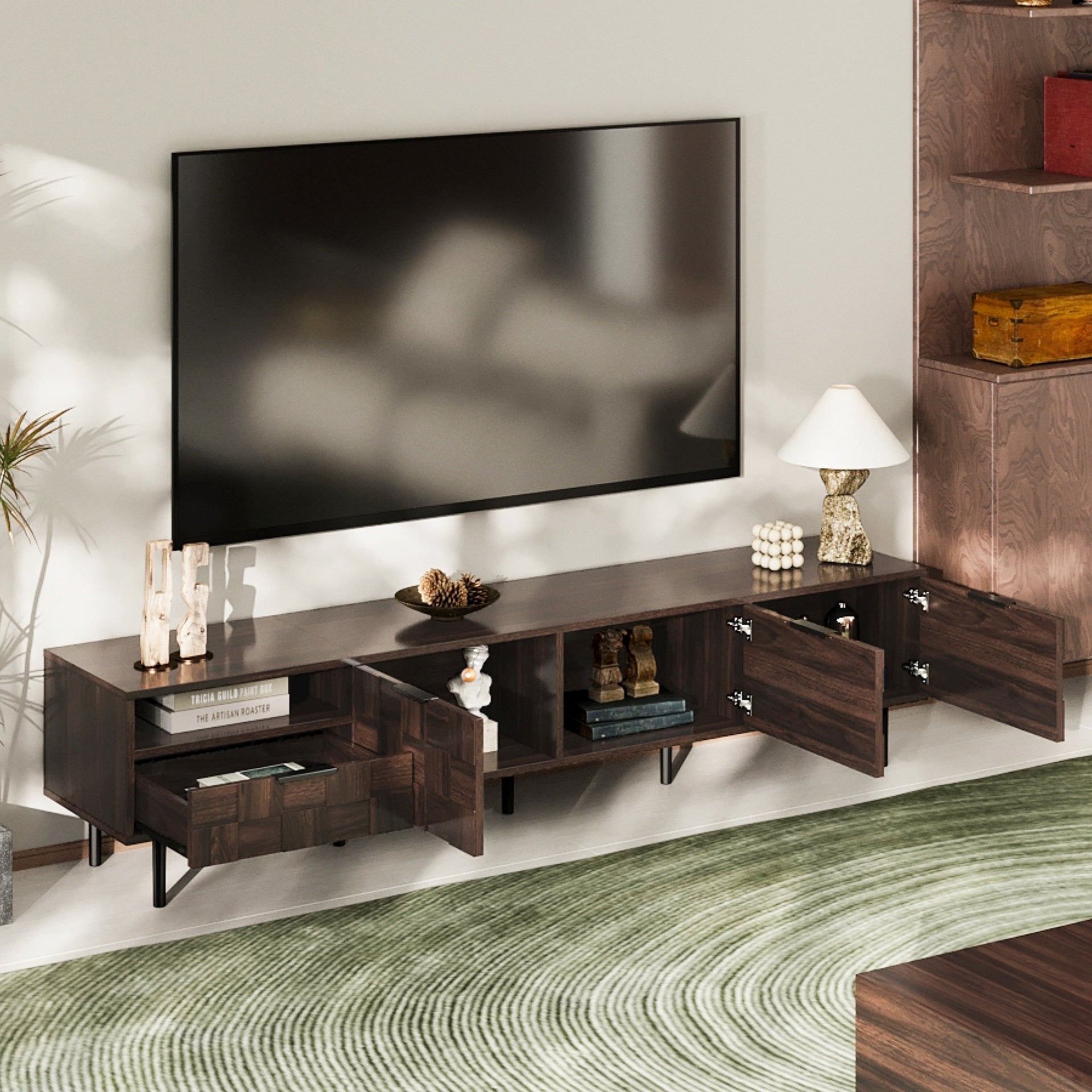 78 " Mid Century Modern TV Stand for 65+ Inch TVs, TV Console with Storage Cabinets for Living Room, Entertainment Center Storage