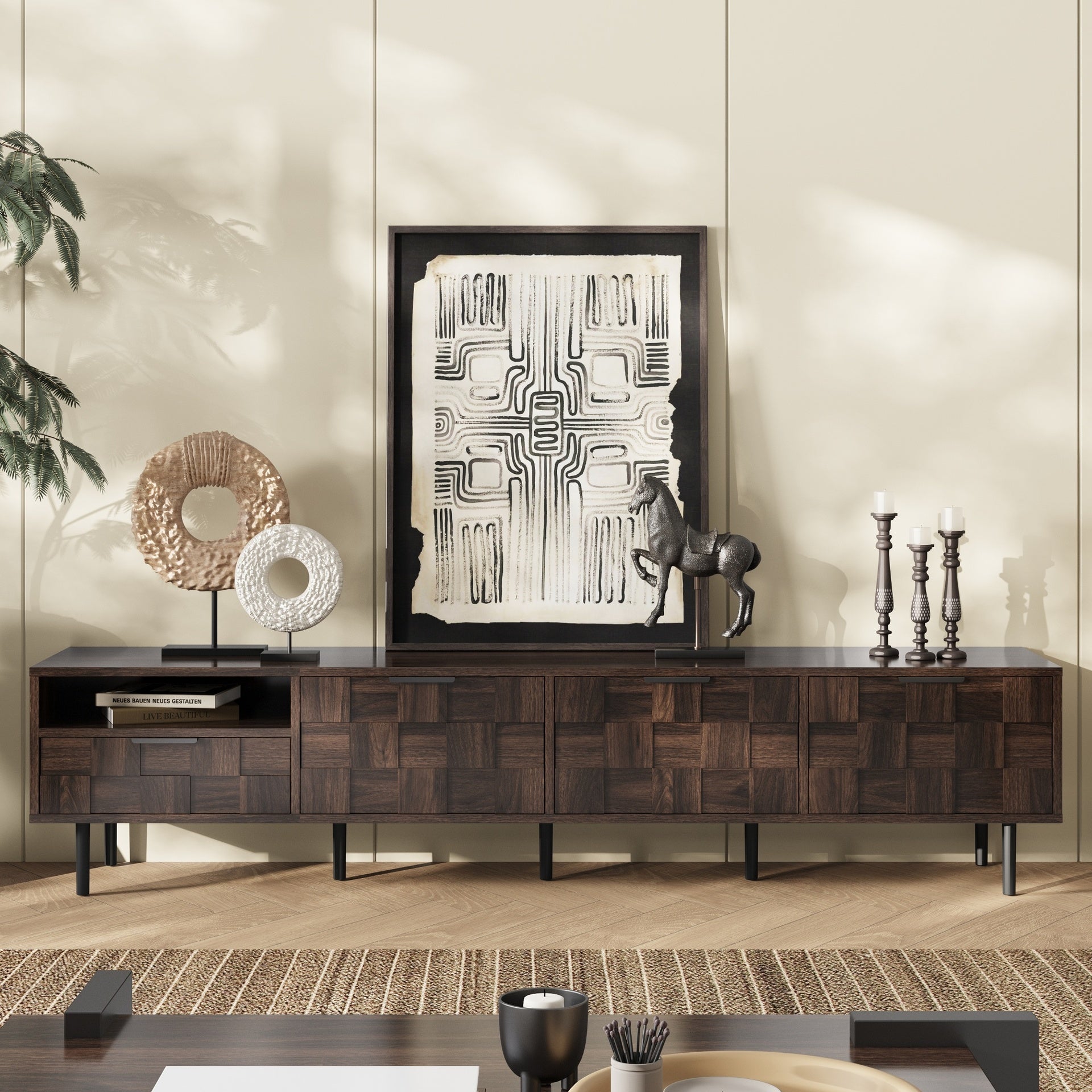78 " Mid Century Modern TV Stand for 65+ Inch TVs, TV Console with Storage Cabinets for Living Room, Entertainment Center Storage