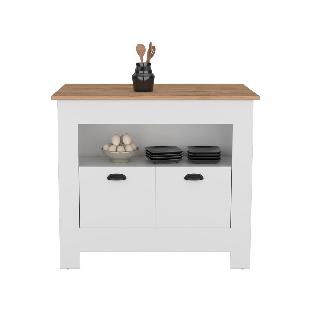 Kitchen Island Geneva, White / Macadamia