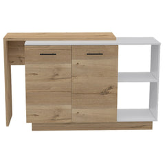 Sicilia Kitchen Island, Two  External Shelves, Double Door Cabinets, Three Shelves -White / Light Oak