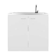 Napoles Utility Sink with Faucet Inclued and Integrated Stainless Steel Counter top, Freestanding cabinet with two doors, Metal Handles and Two interior shelves, White