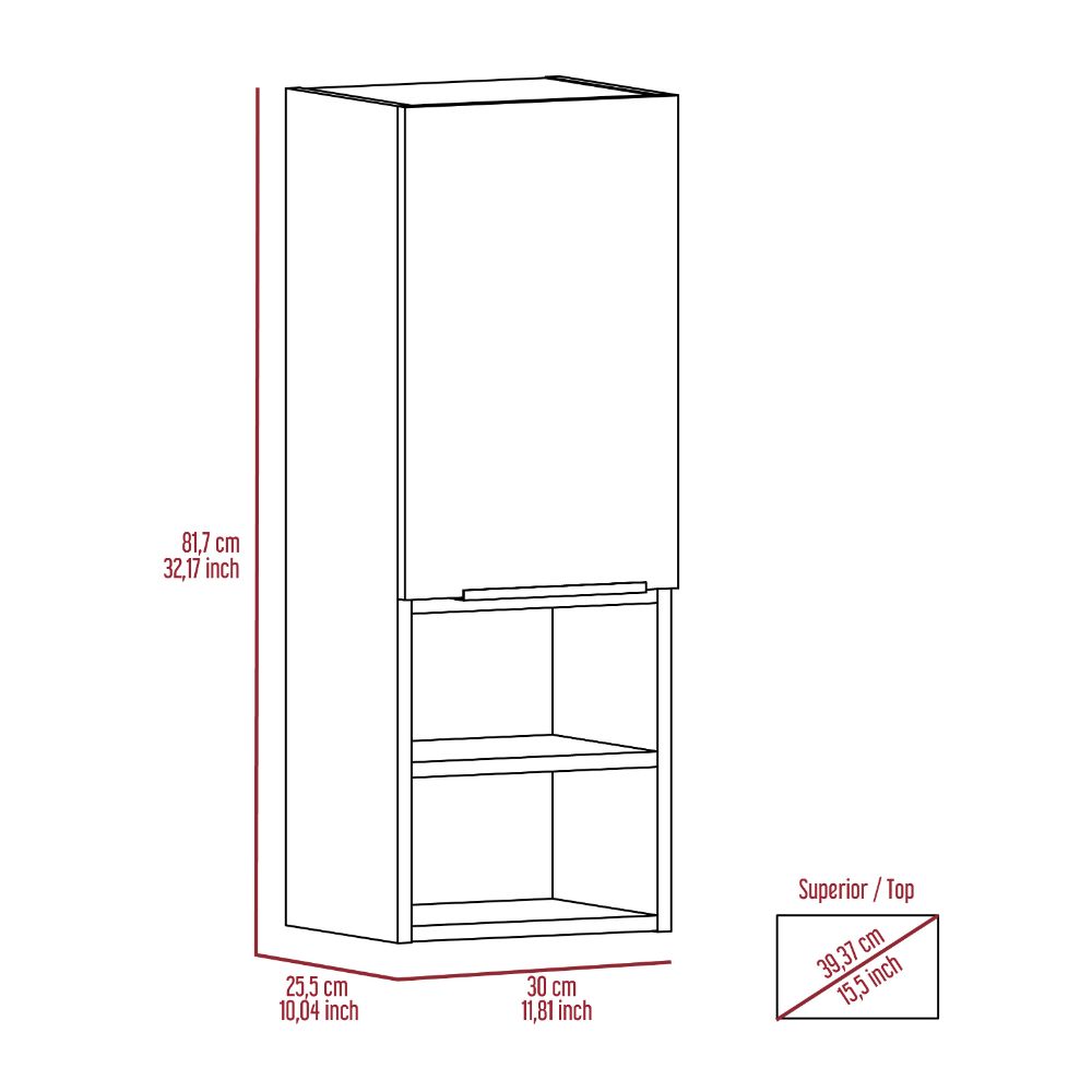 Mila Bathroom Cabinet, Two Interior  Shelves, Two External Shelves, Single Door Cabinet -Smokey Oak