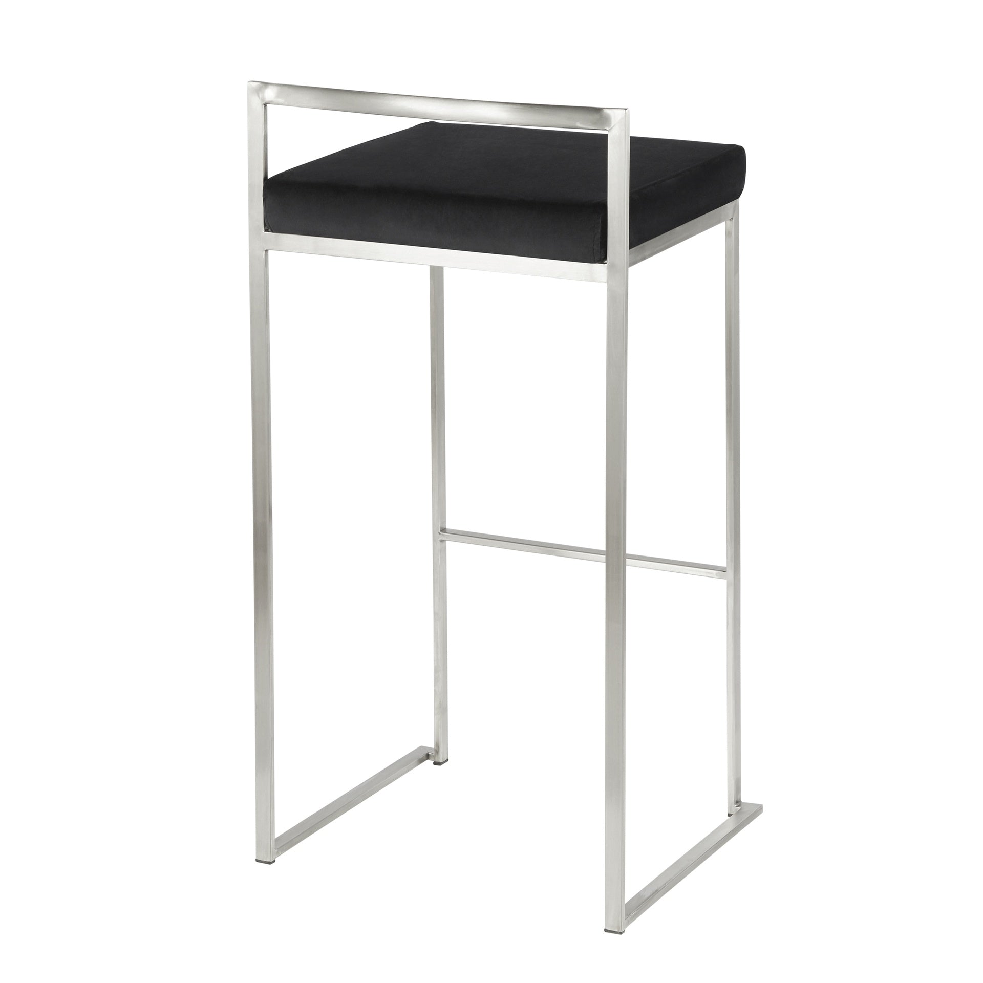 Fuji Contemporary Stackable Barstool in Stainless Steel with Black Velvet Cushion by LumiSource - Set of 2