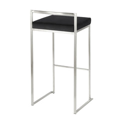 Fuji Contemporary Stackable Barstool in Stainless Steel with Black Velvet Cushion by LumiSource - Set of 2