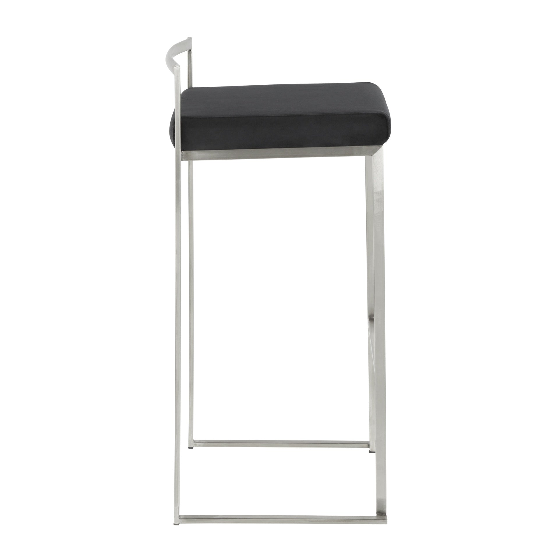 Fuji Contemporary Stackable Barstool in Stainless Steel with Black Velvet Cushion by LumiSource - Set of 2