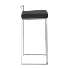 Fuji Contemporary Stackable Barstool in Stainless Steel with Black Velvet Cushion by LumiSource - Set of 2