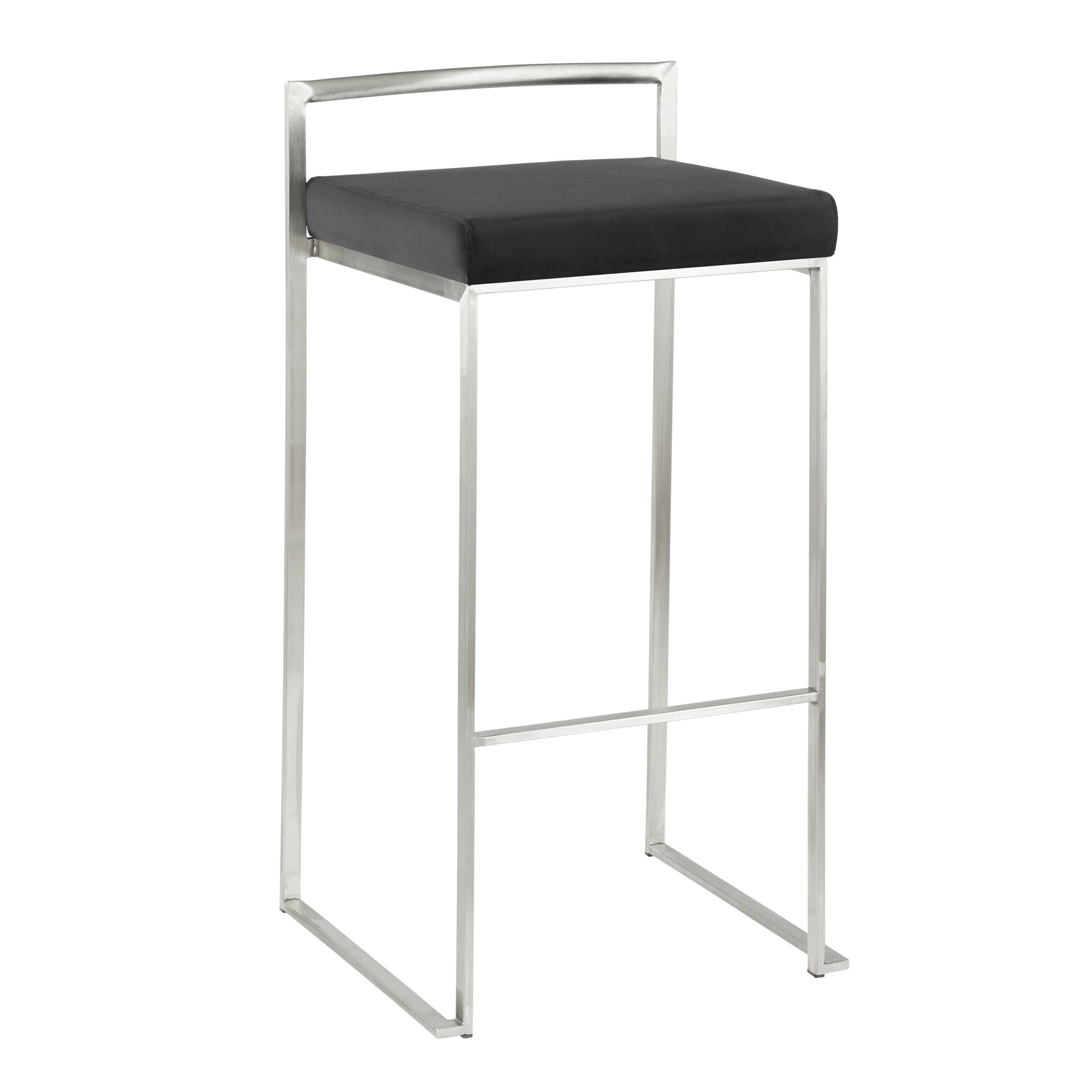 Fuji Contemporary Stackable Barstool in Stainless Steel with Black Velvet Cushion by LumiSource - Set of 2