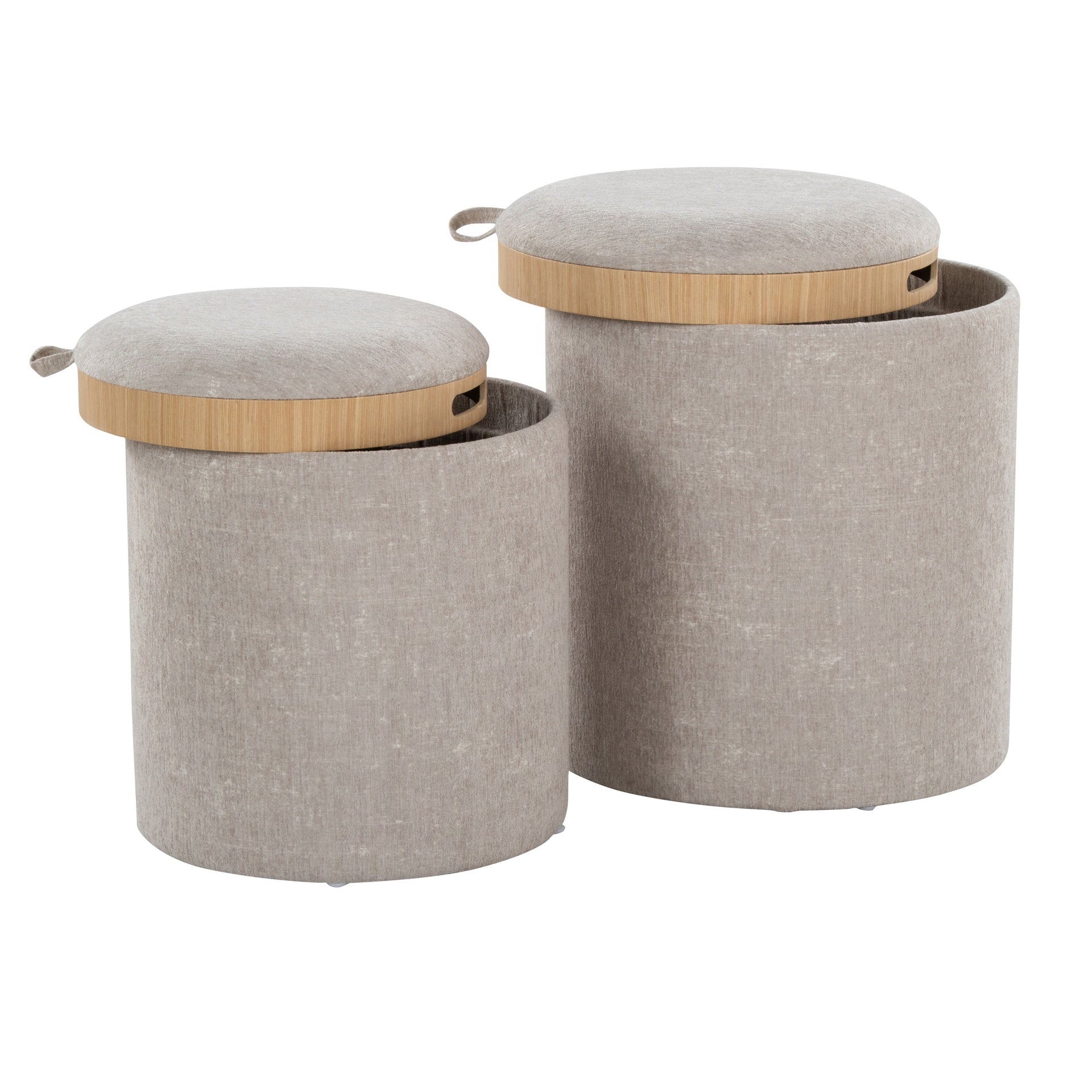 Tray Contemporary Nesting Ottoman Set in Light Brown Fabric and Natural Wood by LumiSource