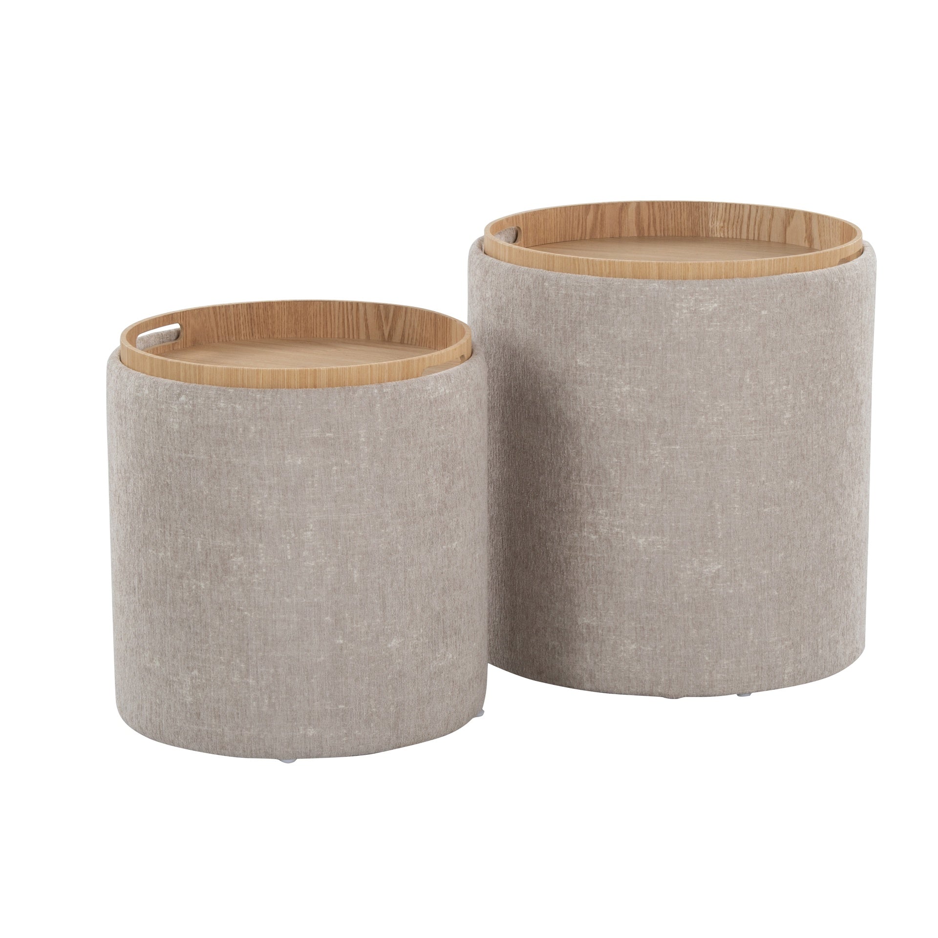 Tray Contemporary Nesting Ottoman Set in Light Brown Fabric and Natural Wood by LumiSource
