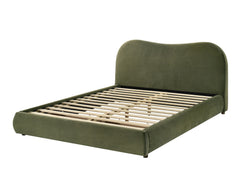 Olive Green Velvet Upholstered 1pc Eastern King Size Bed Curved Design Headboard Storage FB Bedroom Furniture Bedframe