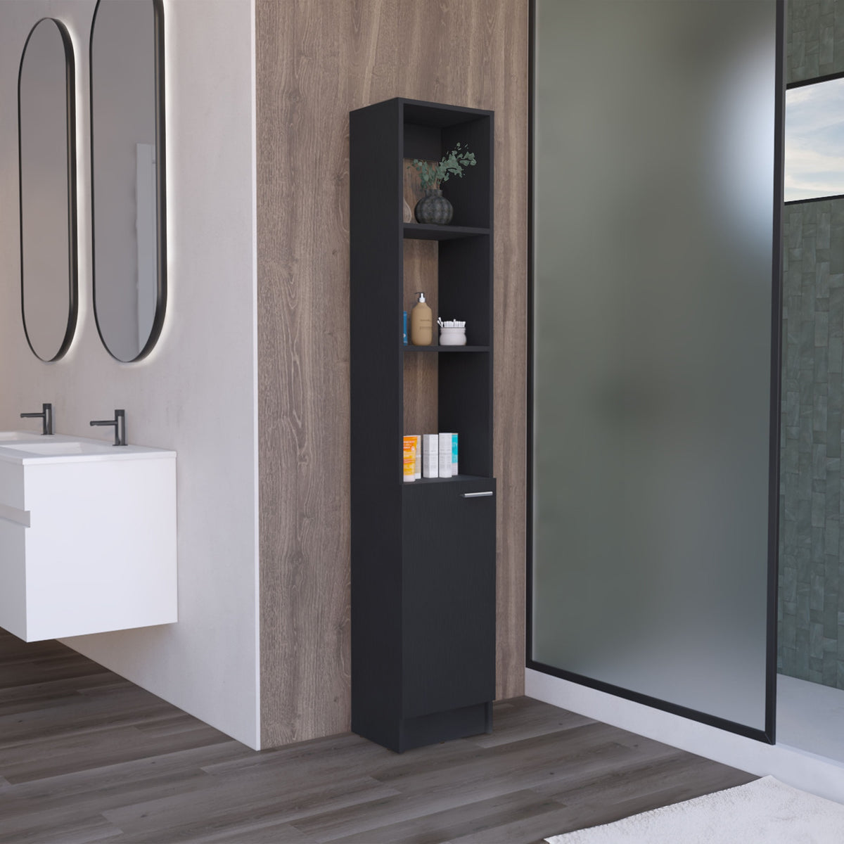 Parks Linen Bathroom Storage Cabinet with one Doors, Tall Bathroom Cabinet with 6 Shelves, for Bathroom, Living Room, Kitchen