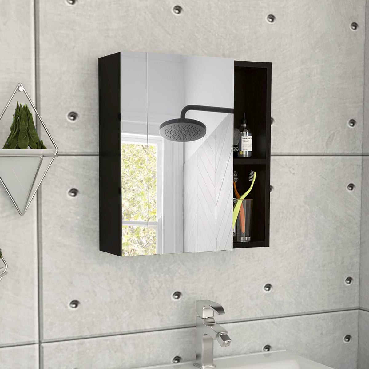 Labelle Medicine Cabinet With Mirror, Five Internal Shelves, Single Door -Black