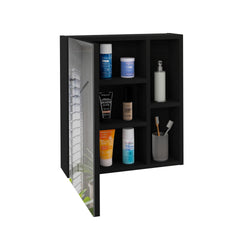 Labelle Medicine Cabinet With Mirror, Five Internal Shelves, Single Door -Black