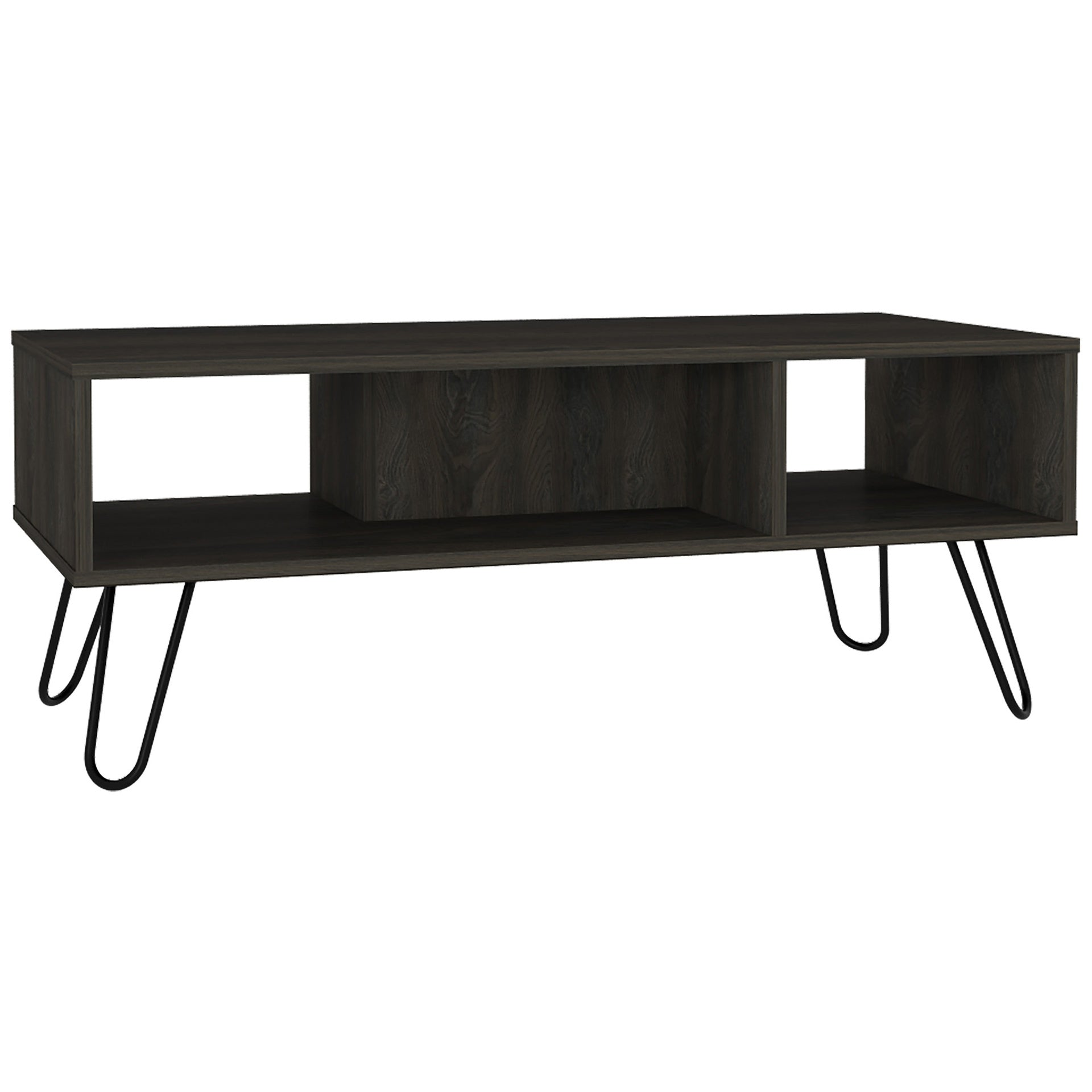 Vassel Coffee Table, Hairpin Legs, Two Shelves -Espresso