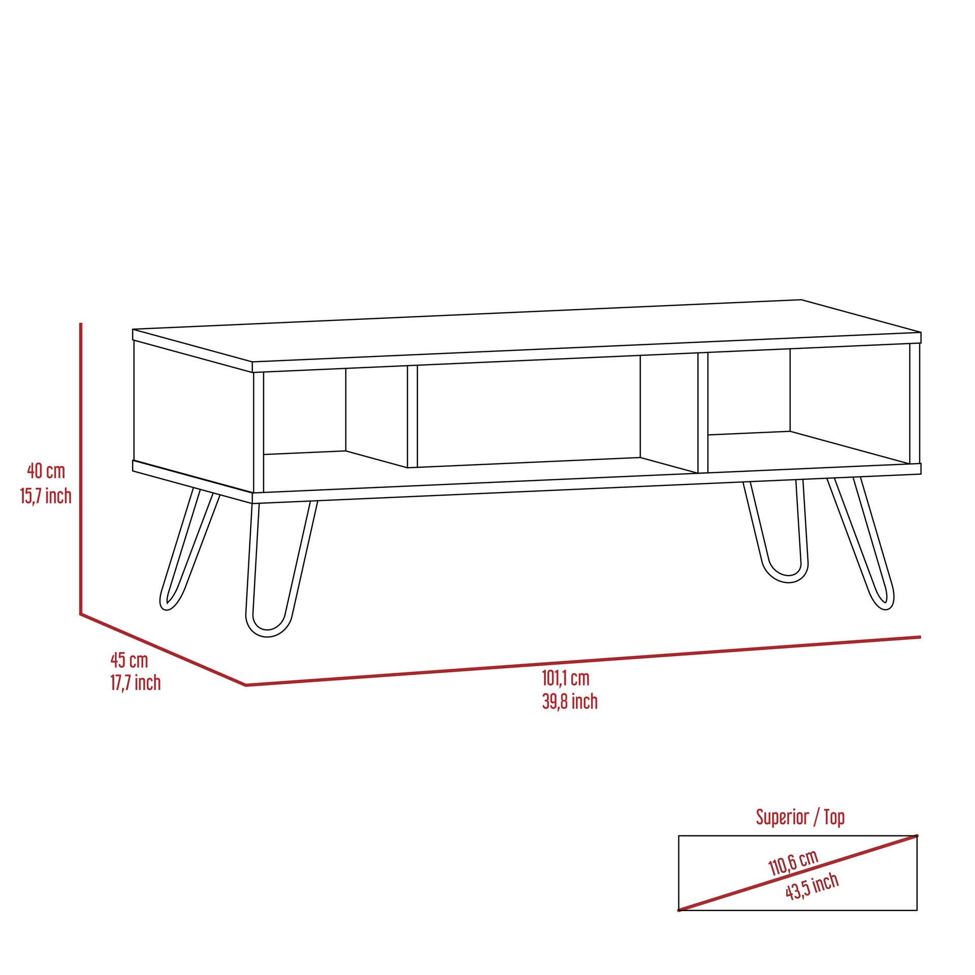 Vassel Coffee Table, Hairpin Legs, Two Shelves -Espresso