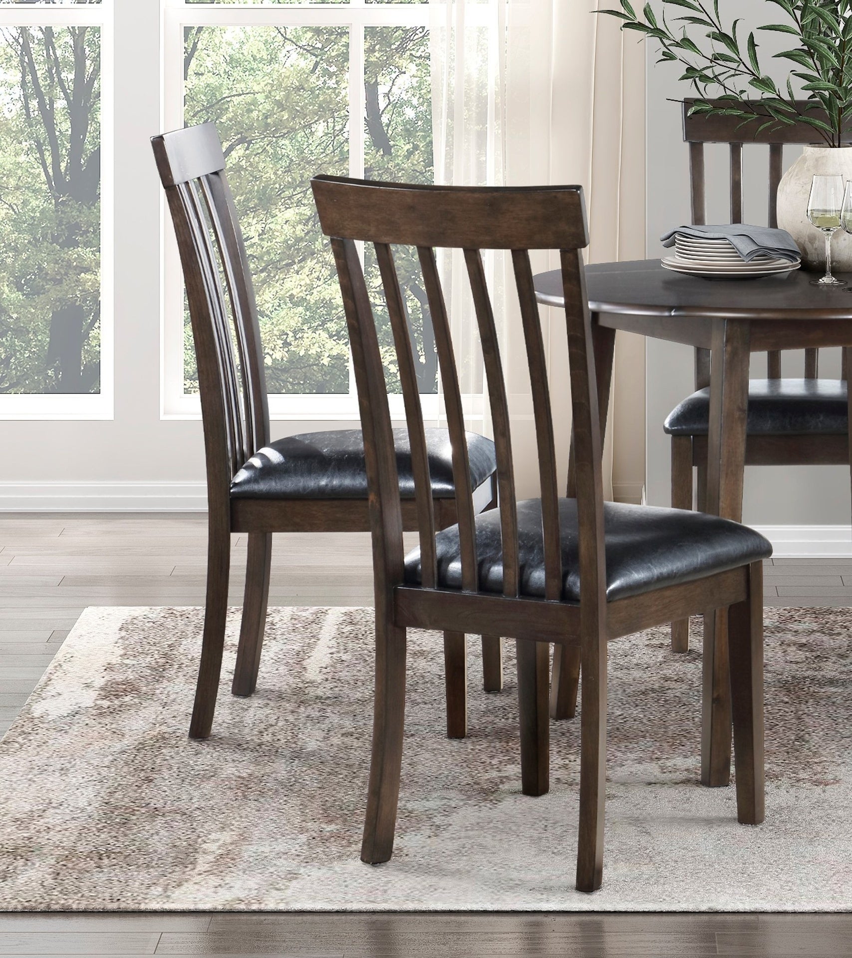 Espresso Finish Small Dining Set 5pc Round Table with Drop Leaves and 4x Side Chairs Wooden Dining Furniture