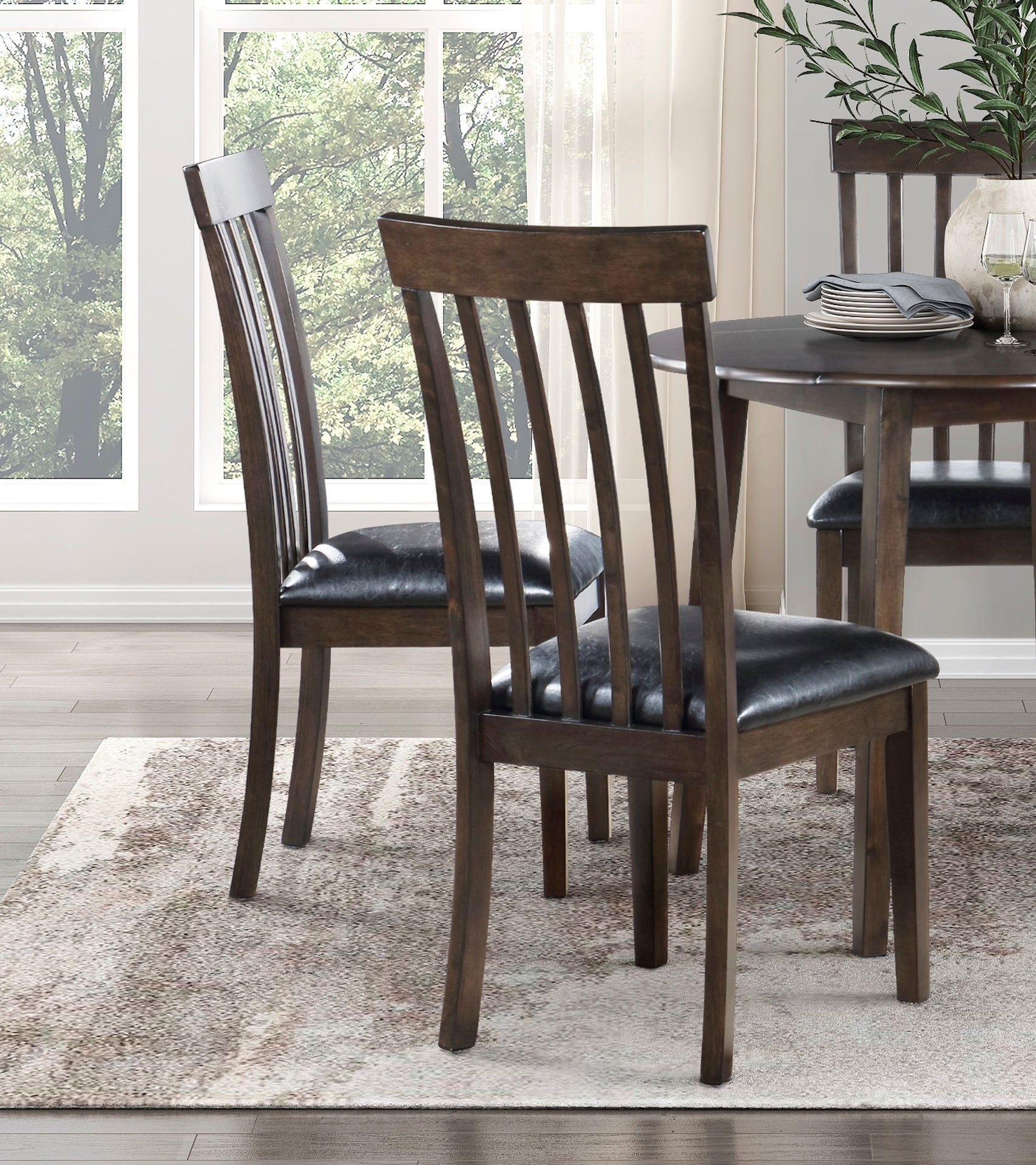 Espresso Finish Small Dining Set 5pc Round Table with Drop Leaves and 4x Side Chairs Wooden Dining Furniture