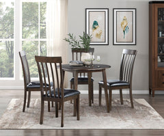 Espresso Finish Small Dining Set 5pc Round Table with Drop Leaves and 4x Side Chairs Wooden Dining Furniture