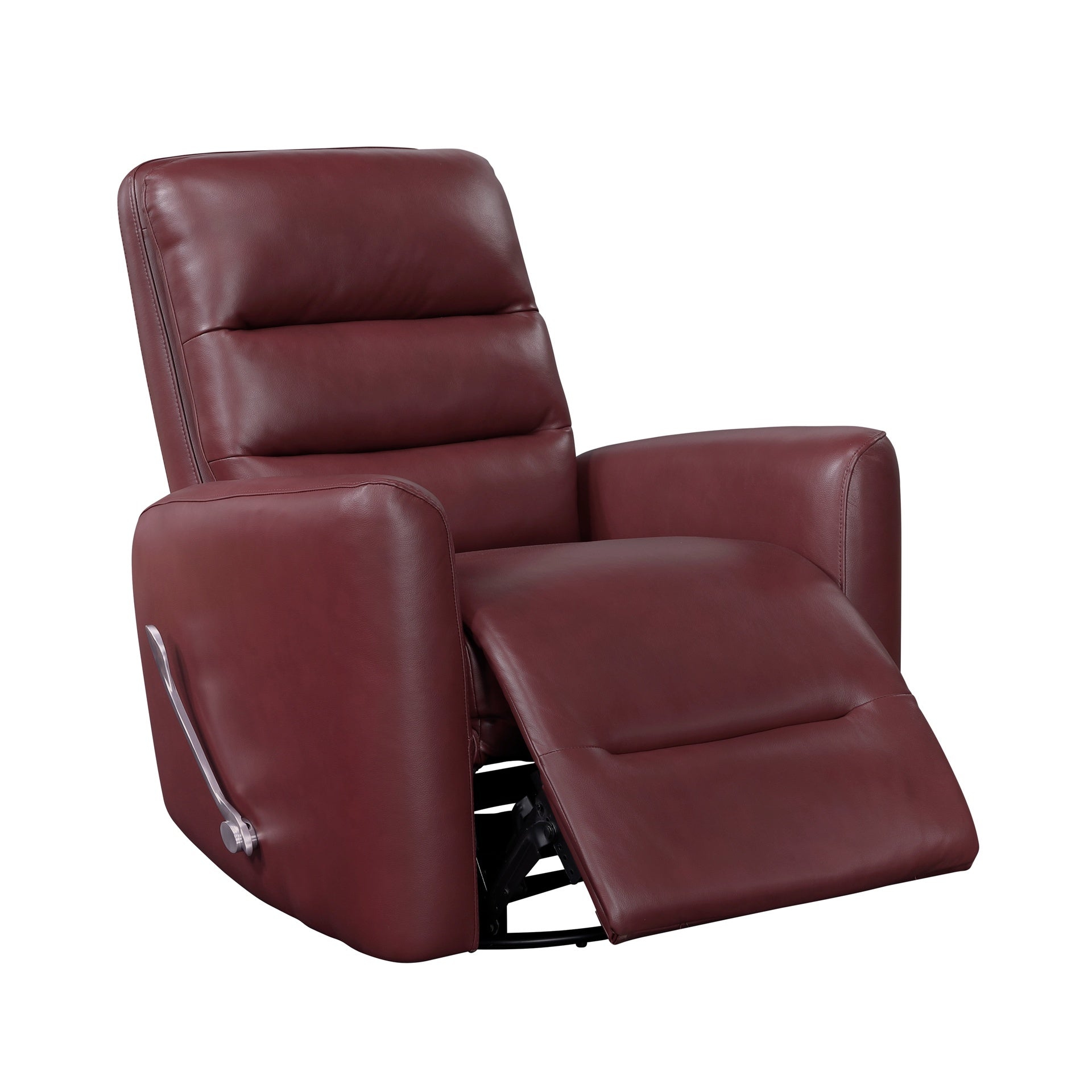 Glider Reclining Chair Swivel Motion Red Breathable Faux Leather Upholstery Luxury Living Room Furniture, Movie Chair