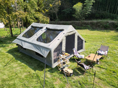 9.8 x13ft  Inflatable Camping Tents with Hand Pump, Air Glamping Tents, Easy Setup Waterproof and Windproof Blow up Tent, 4 Seasons Oxford Cabin Tent with Mesh & Chimney Window. Army green