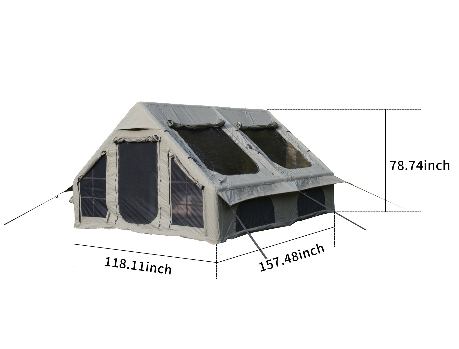 9.8 x13ft  Inflatable Camping Tents with Hand Pump, Air Glamping Tents, Easy Setup Waterproof and Windproof Blow up Tent, 4 Seasons Oxford Cabin Tent with Mesh & Chimney Window. Army green