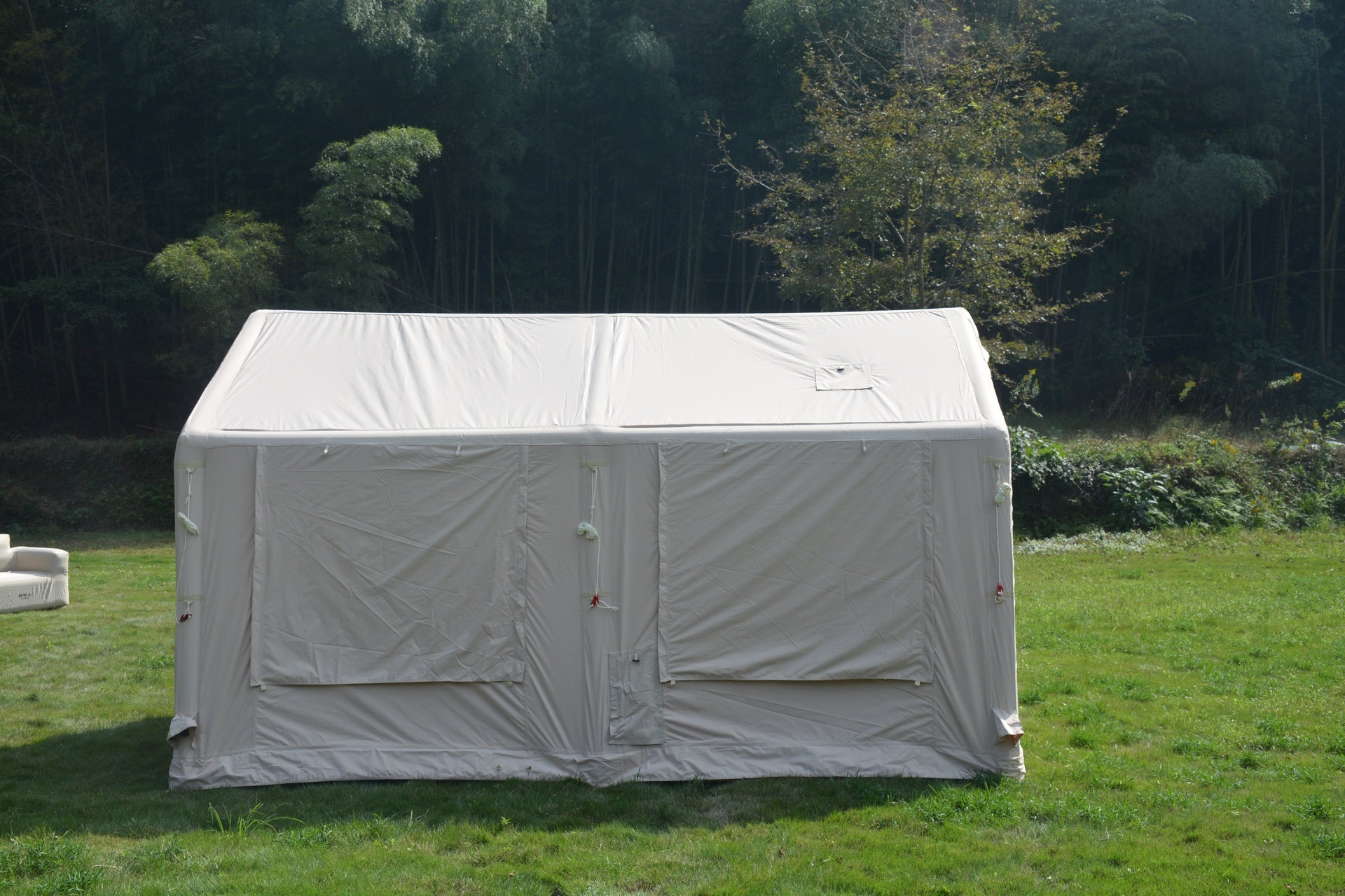9.8 x13ft  Inflatable Camping Tents with Hand Pump, Air Glamping Tents, Easy Setup Waterproof and Windproof Blow up Tent, 4 Seasons Oxford Cabin Tent with Mesh & Chimney Window. Beige