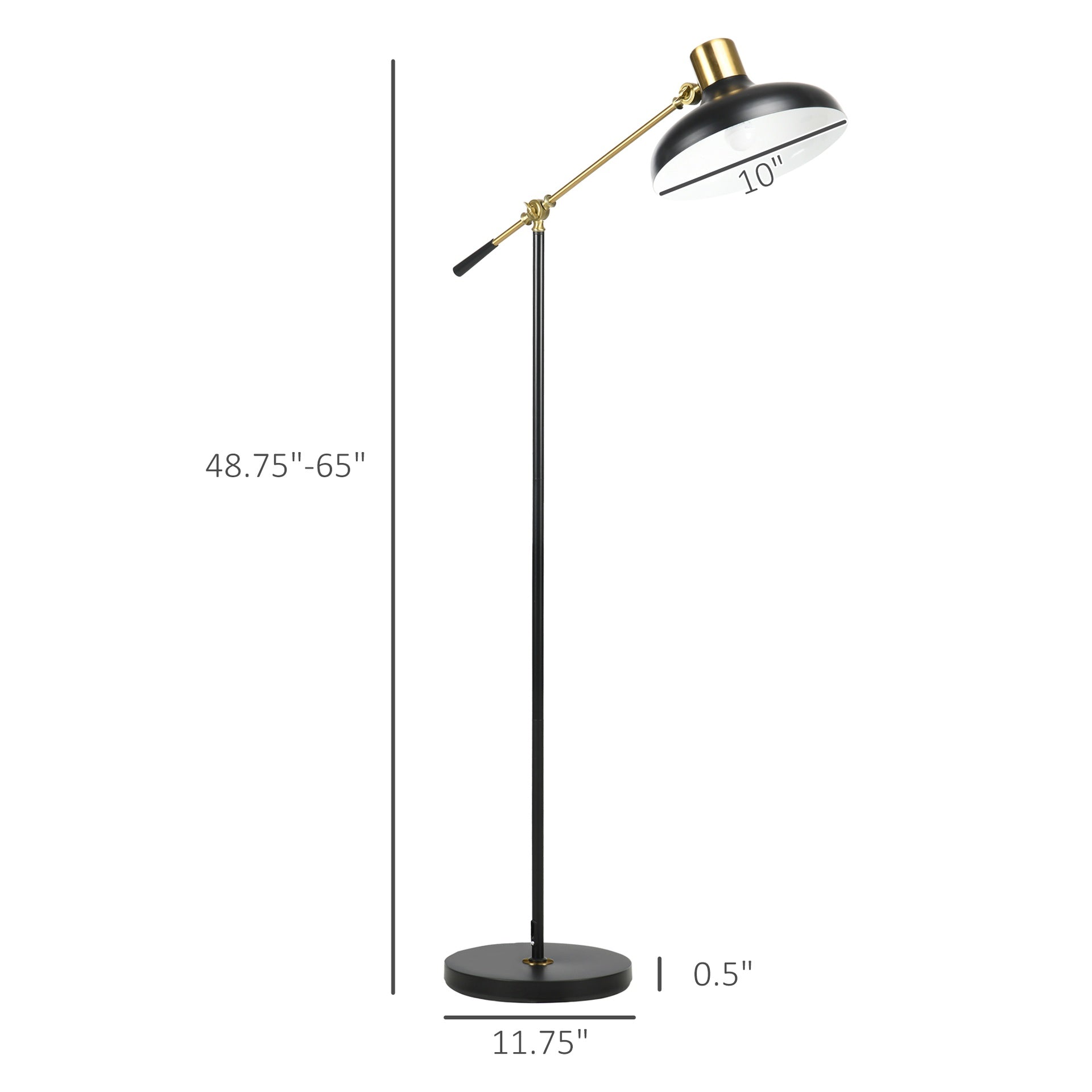 HOMCOM Adjustable Floor Lamps for Living Room, Standing Lamp for Bedroom with Balance Arm, Tall Black and Gold Lamp
