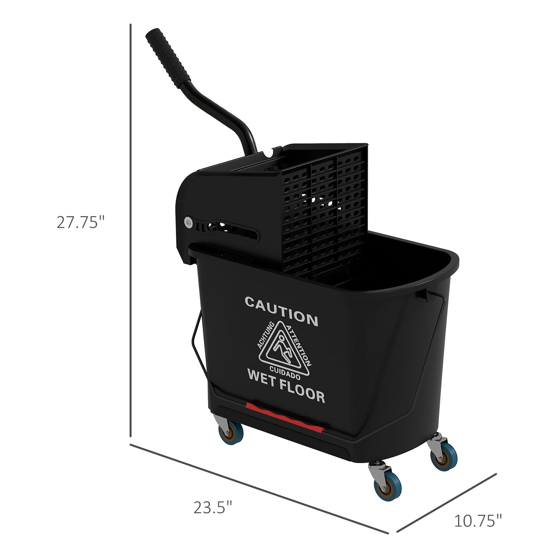 HOMCOM Compact Mop Bucket with Wringer, Mop Bucket on Wheels, 21 Quart, Separate Dirty and Clean Water, Black