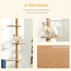 PawHut 4-level Platform Cat Tree with Sisal-Covered Scratching Posts Natural Cat Tree Activity Center for kittens , Brown