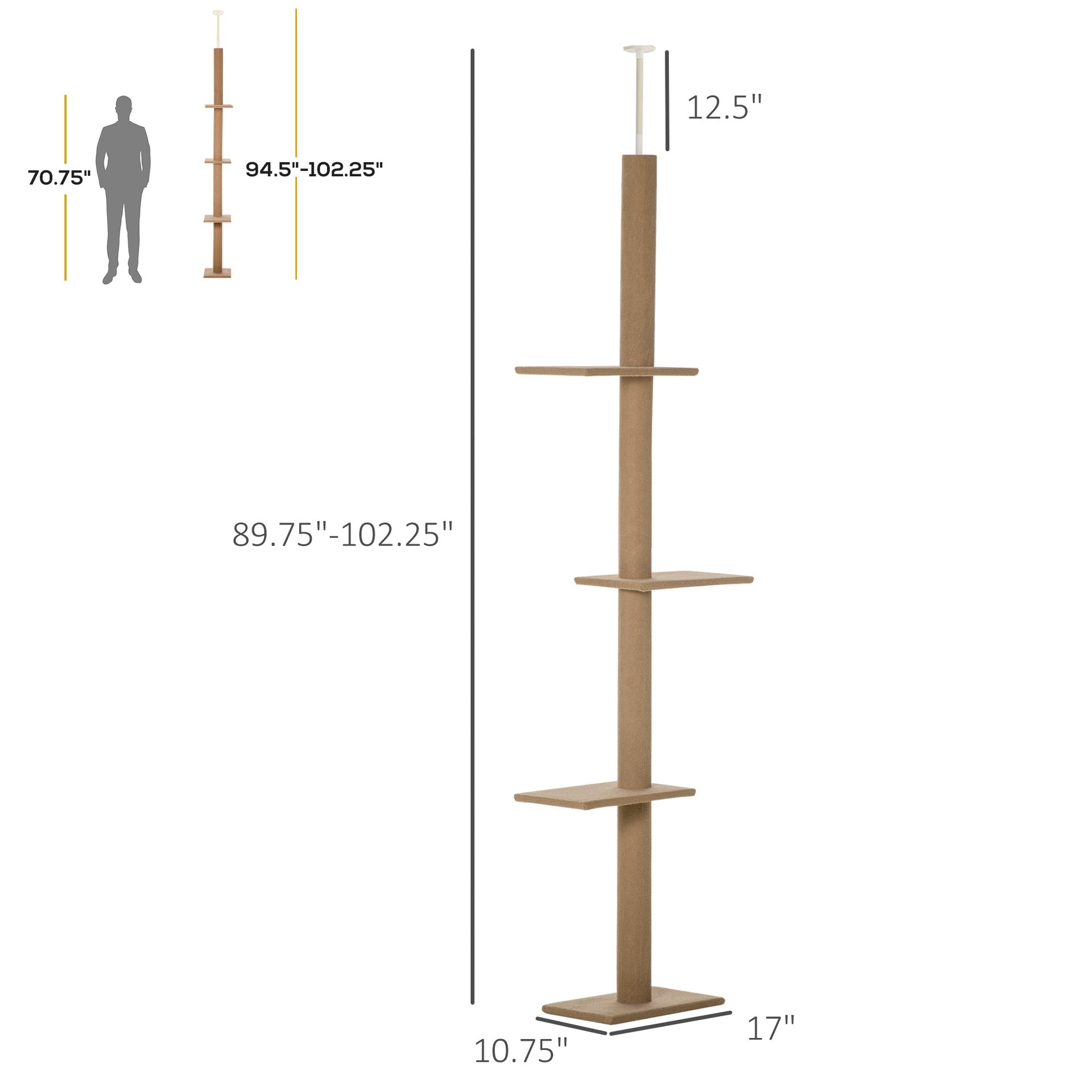 PawHut 4-level Platform Cat Tree with Sisal-Covered Scratching Posts Natural Cat Tree Activity Center for kittens , Brown