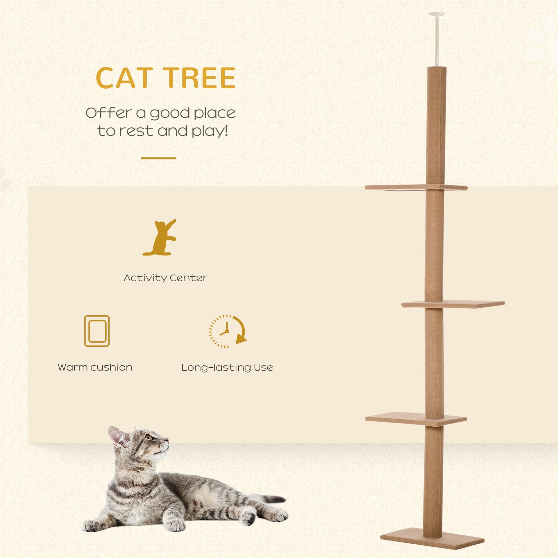 PawHut 4-level Platform Cat Tree with Sisal-Covered Scratching Posts Natural Cat Tree Activity Center for kittens , Brown