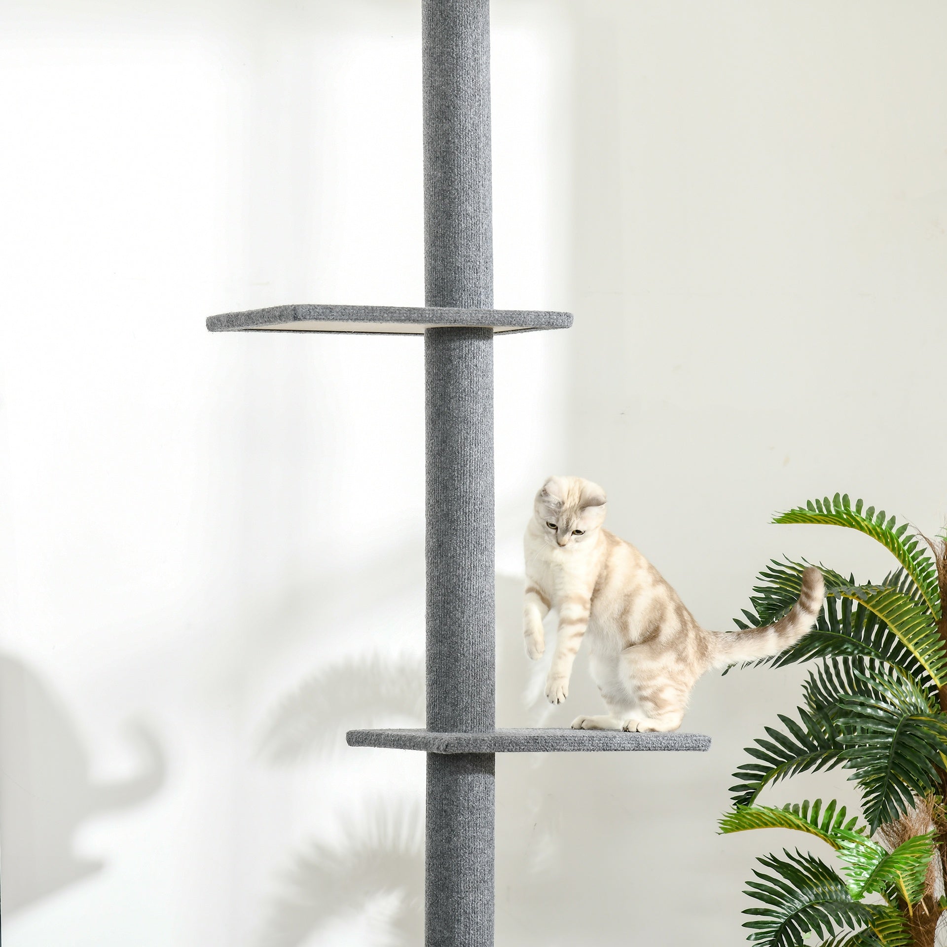 PawHut Floor-to-Ceiling Cat Tree Cat Climbing Tower with Sisal-Covered Scratching Posts Natural Cat Activity Center for kittens Cat tower furniture, Gray
