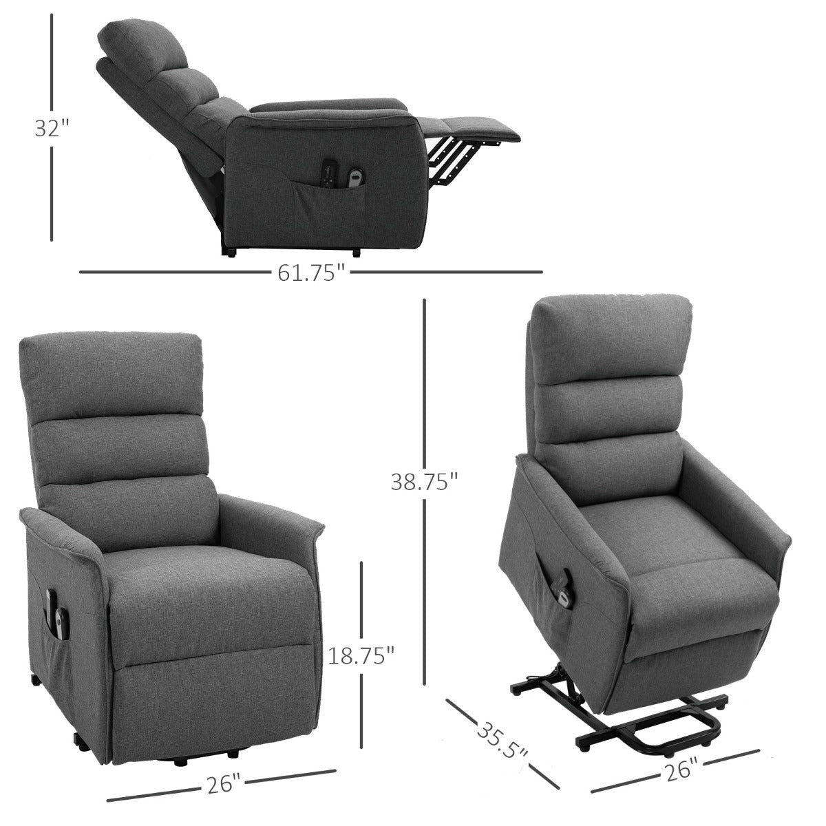HOMCOM Power Lift Assist Recliner Chair for Elderly with Remote Control, Linen Fabric Upholstery Gray