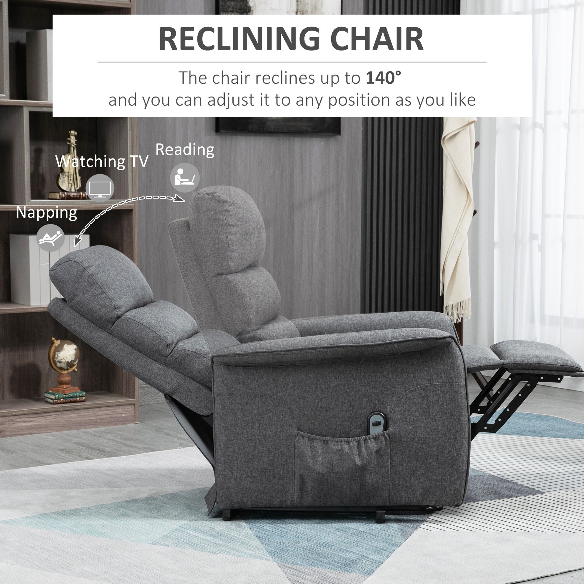 HOMCOM Power Lift Assist Recliner Chair for Elderly with Remote Control, Linen Fabric Upholstery Gray