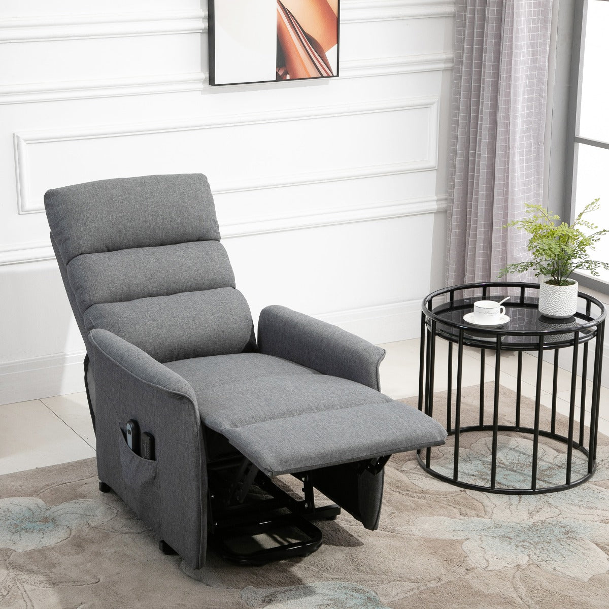 HOMCOM Power Lift Assist Recliner Chair for Elderly with Remote Control, Linen Fabric Upholstery Gray