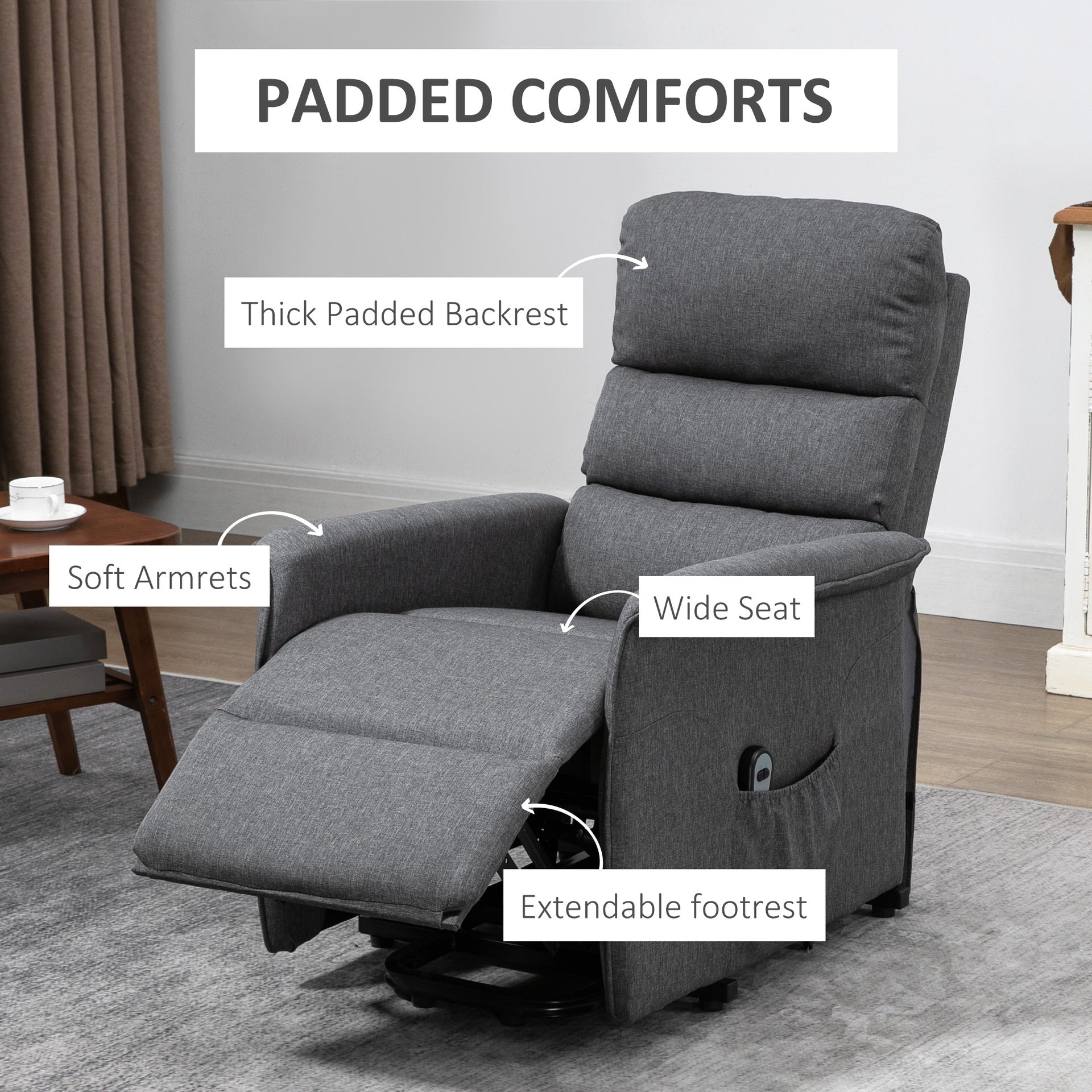 HOMCOM Power Lift Assist Recliner Chair for Elderly with Remote Control, Linen Fabric Upholstery Gray