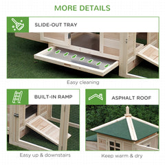 PawHut 77" Wooden Chicken Coop with Nesting Box, Cute Outdoor Hen House with Removable Tray, Ramp Run, for Garden Backyard, Natural