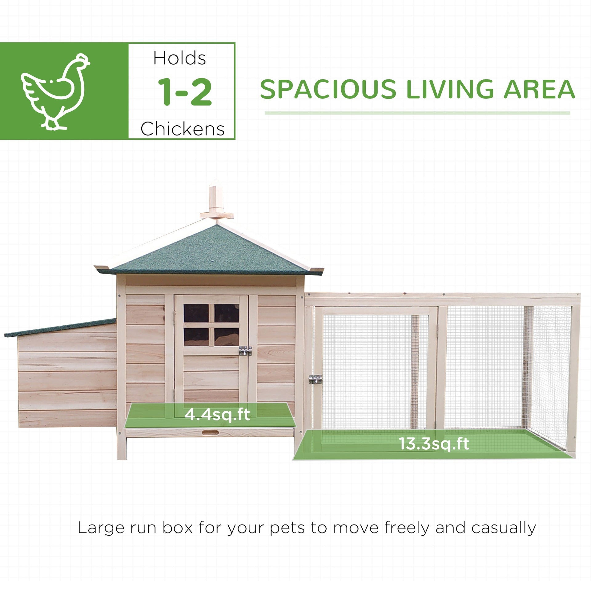 PawHut 77" Wooden Chicken Coop with Nesting Box, Cute Outdoor Hen House with Removable Tray, Ramp Run, for Garden Backyard, Natural