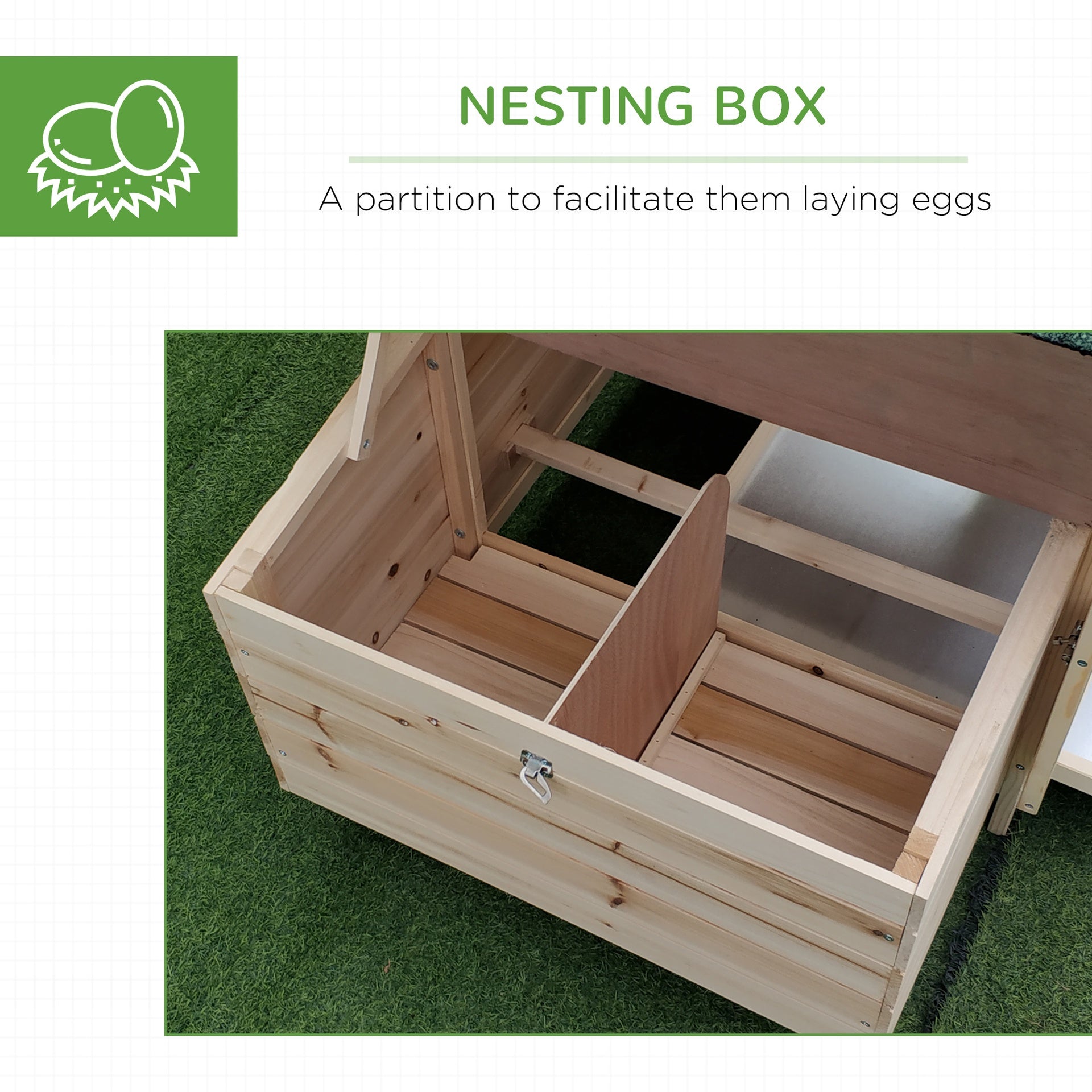 PawHut 77" Wooden Chicken Coop with Nesting Box, Cute Outdoor Hen House with Removable Tray, Ramp Run, for Garden Backyard, Natural