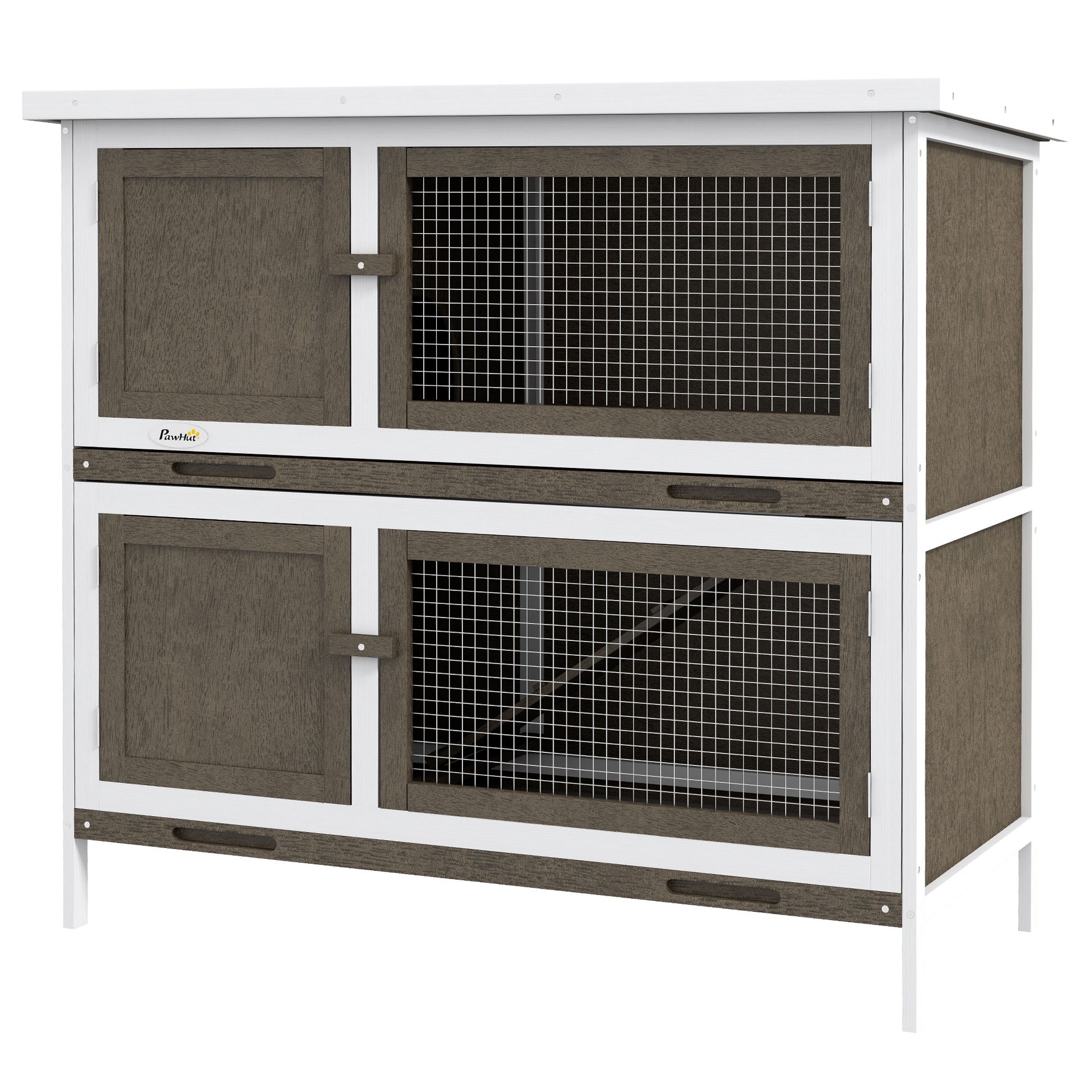 PawHut Wooden Bunny Hutch with Ramp, Indoor/Outdoor, Brown