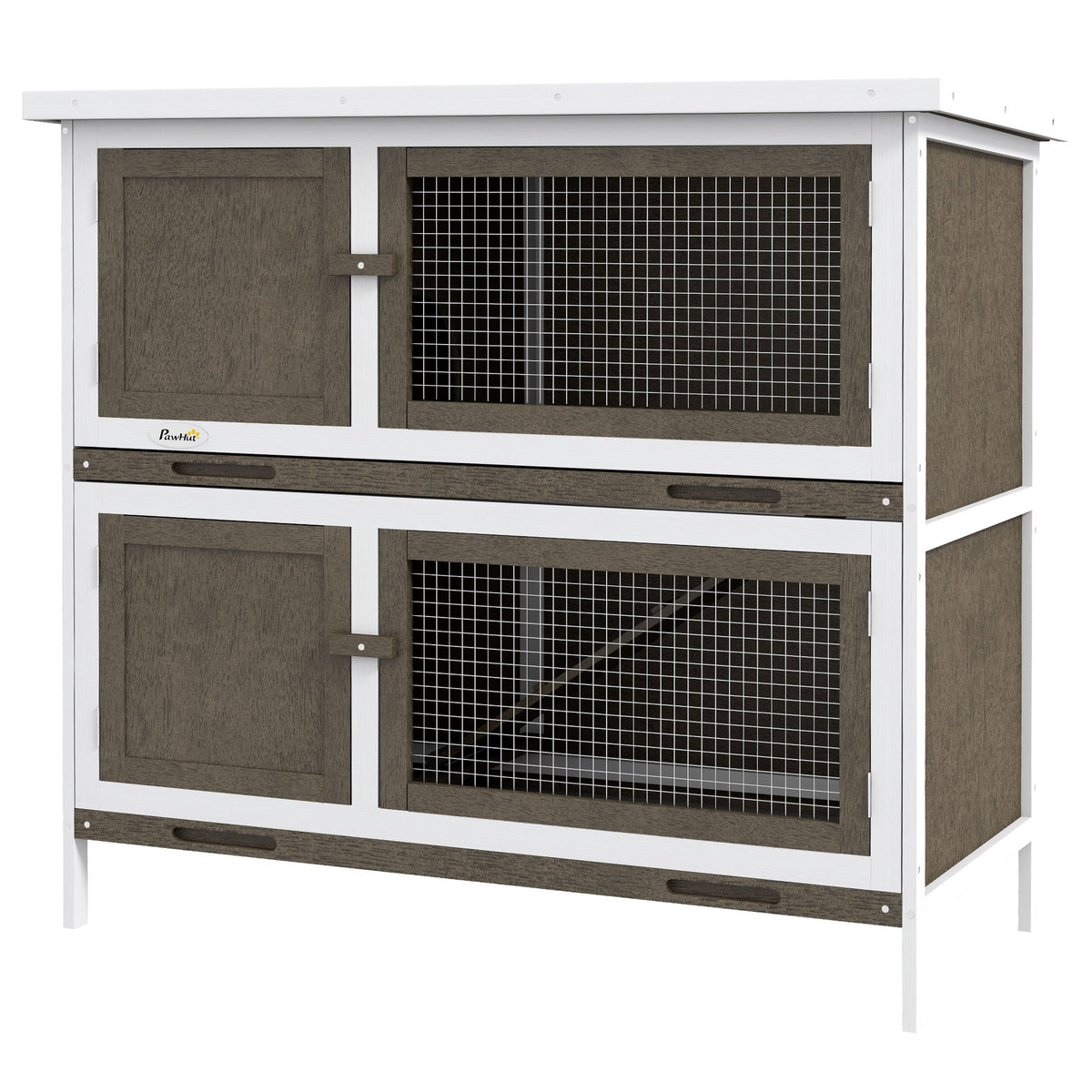 PawHut Wooden Bunny Hutch with Ramp, Indoor/Outdoor, Brown