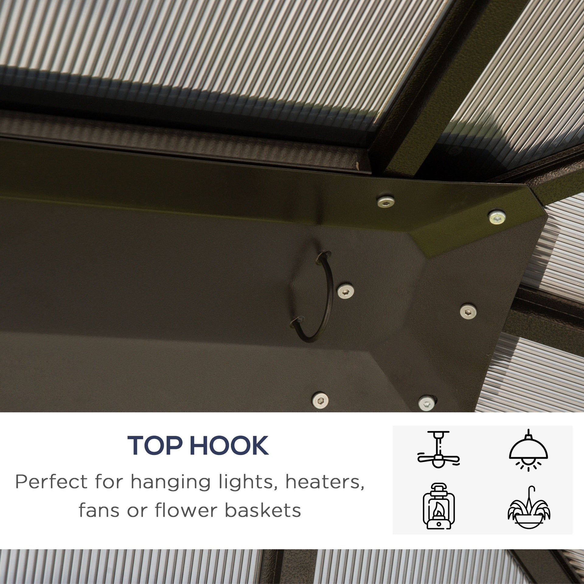 Outsunny 10' x 12' Hardtop Gazebo Canopy with Polycarbonate Roof, Aluminum Frame, Permanent Pavilion Outdoor Gazebo with Netting, for Patio, Garden, Backyard, Deck, Lawn, Dark Brown, Off-White