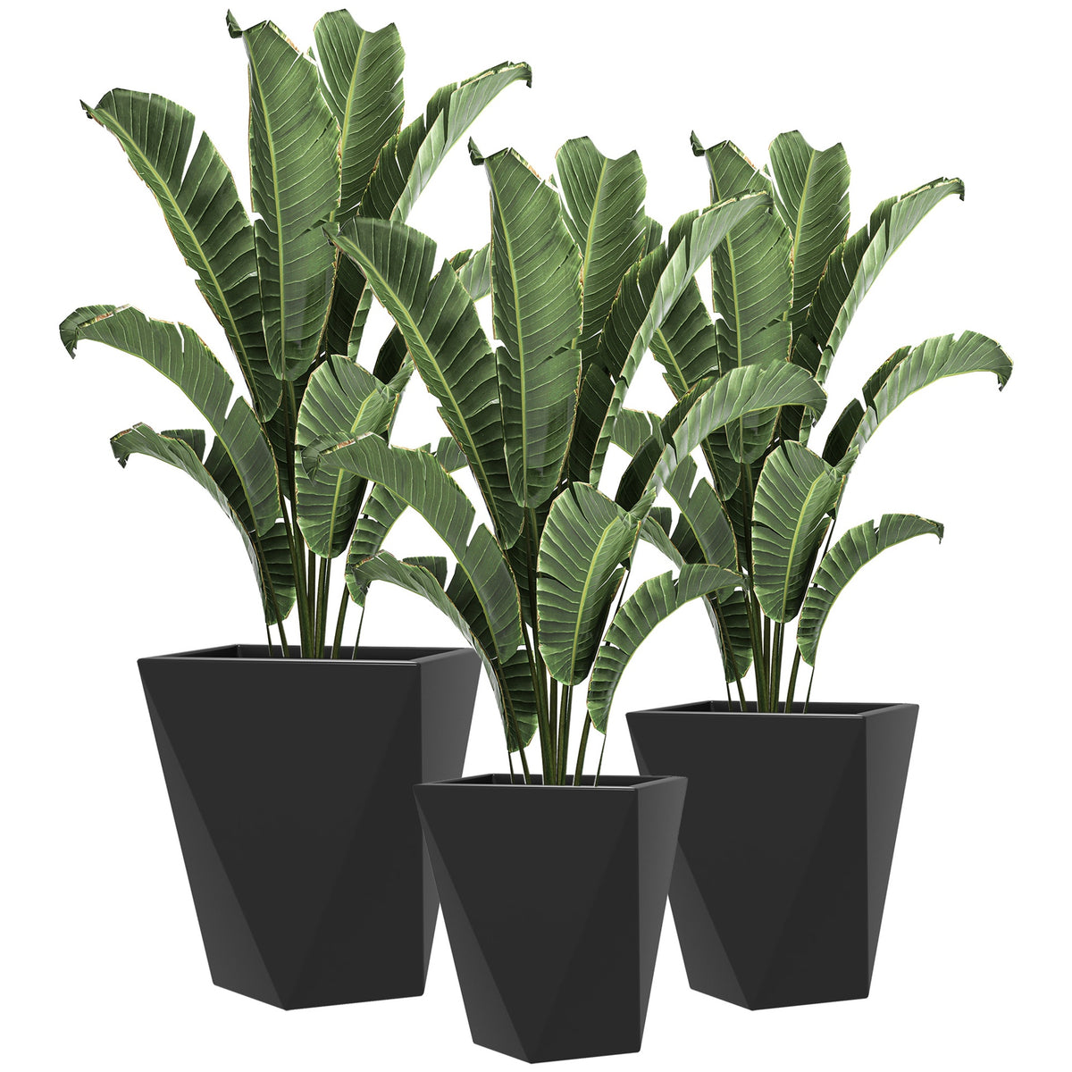 Outsunny Indoor Outdoor Planters Set of 3 MgO Tall Planters Stackable Flower Pots with Drainage Holes for Garden, Balcony, Black