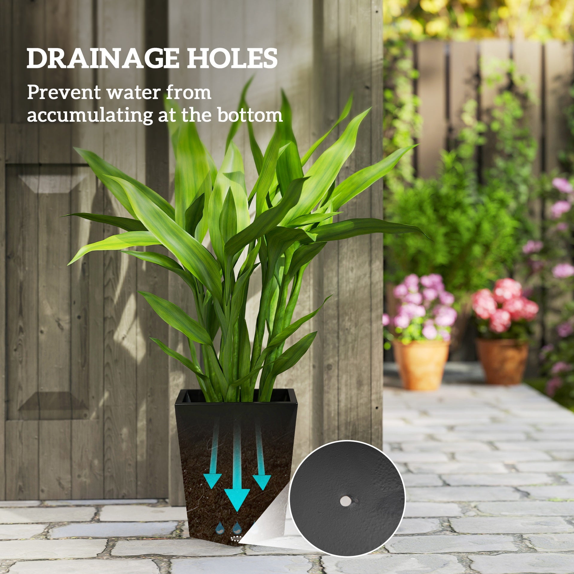 Outsunny Indoor Outdoor Planters Set of 3 MgO Tall Planters Stackable Flower Pots with Drainage Holes for Garden, Balcony, Black